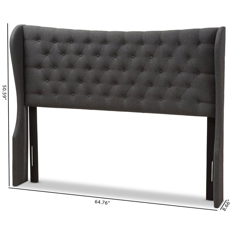 Dark Grey Fabric Button-Tufted Queen Size Winged Headboard