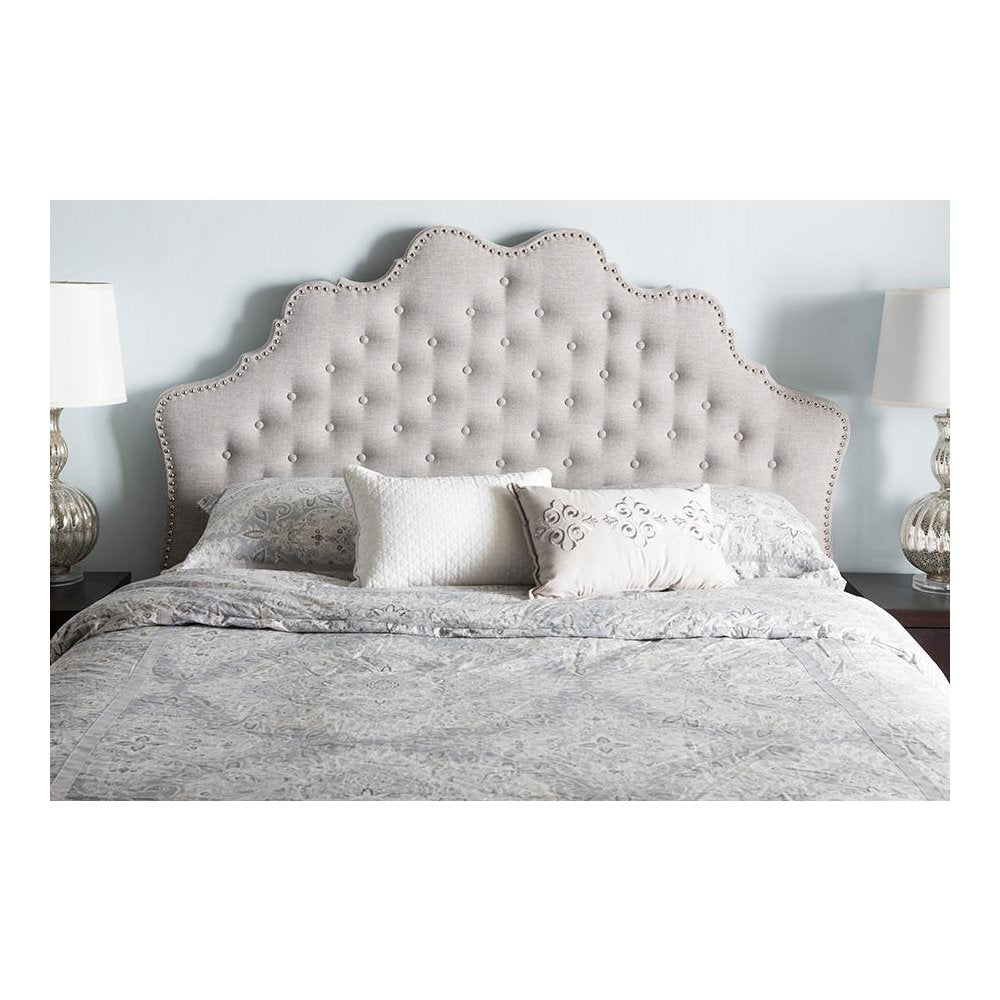 Hilda Modern and Contemporary Greyish Beige Fabric Queen Size Headboard