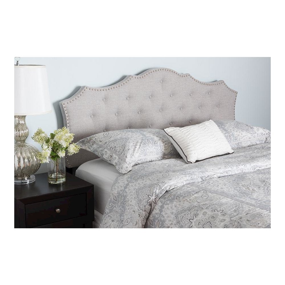 Aurora Modern and Contemporary Greyish Beige Fabric Queen Size Headboard