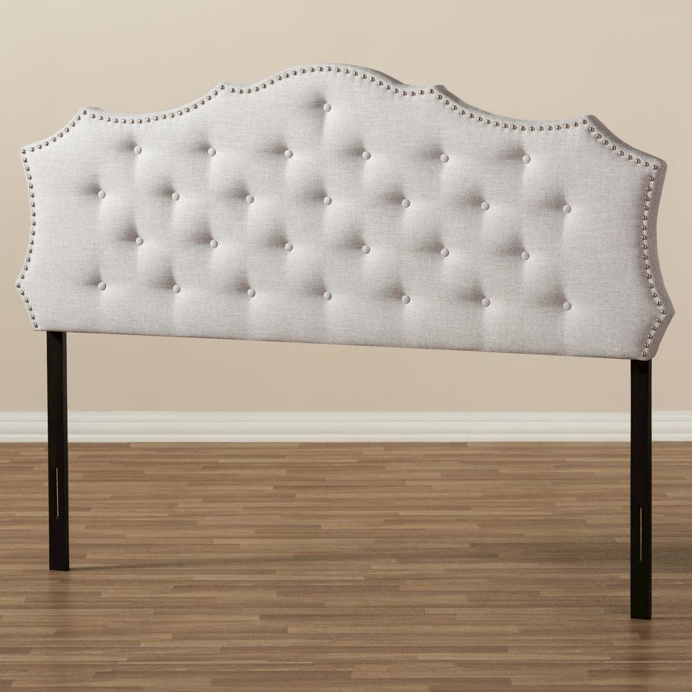 Aurora Modern and Contemporary Greyish Beige Fabric Queen Size Headboard