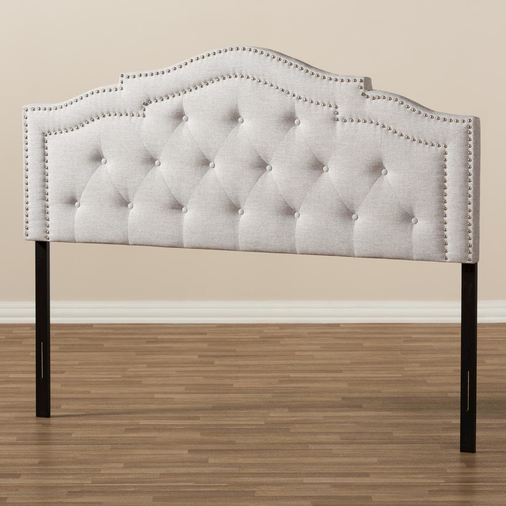 Edith Modern and Contemporary Greyish Beige Fabric Queen Size Headboard