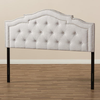 Edith Modern and Contemporary Greyish Beige Fabric Queen Size Headboard
