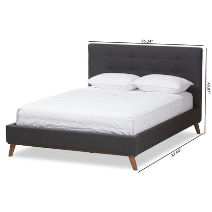 Valencia Mid-Century Modern Dark Grey Fabric Queen Size Platform Bed