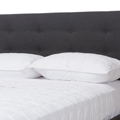 Valencia Mid-Century Modern Dark Grey Fabric Queen Size Platform Bed