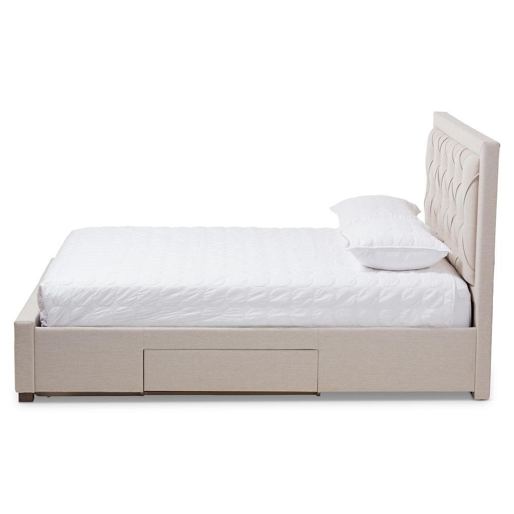 Light Beige Fabric Upholstered King Size Storage Bed