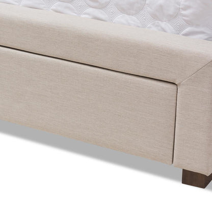 Light Beige Fabric Upholstered King Size Storage Bed