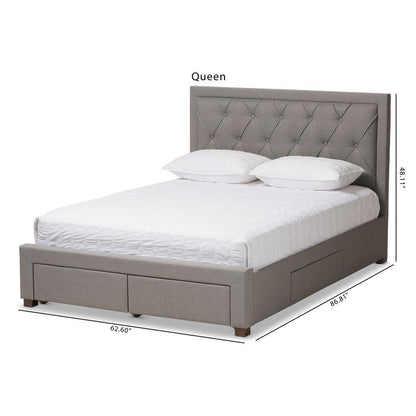 Light Grey Fabric Upholstered King Size Storage Bed