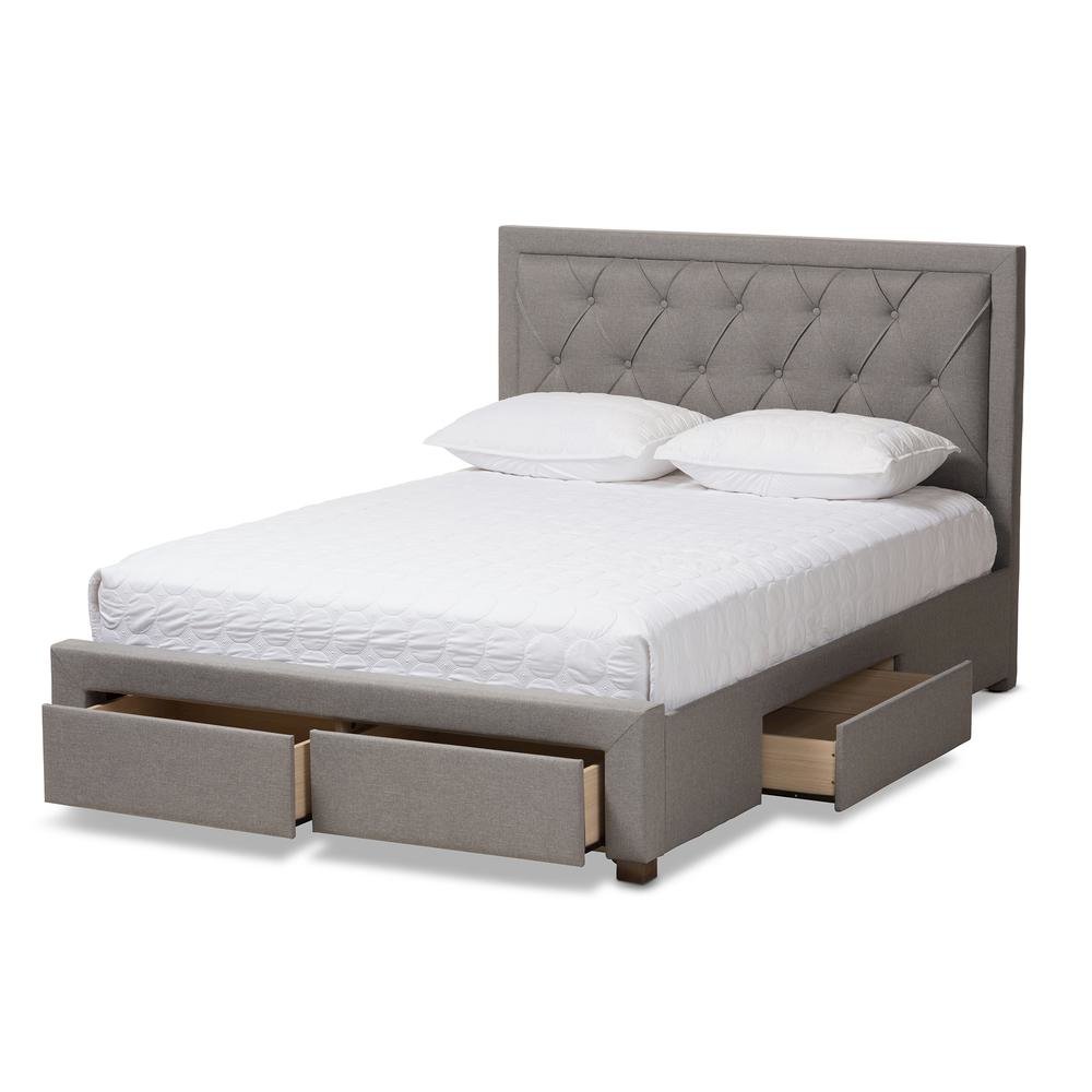 Light Grey Fabric Upholstered King Size Storage Bed