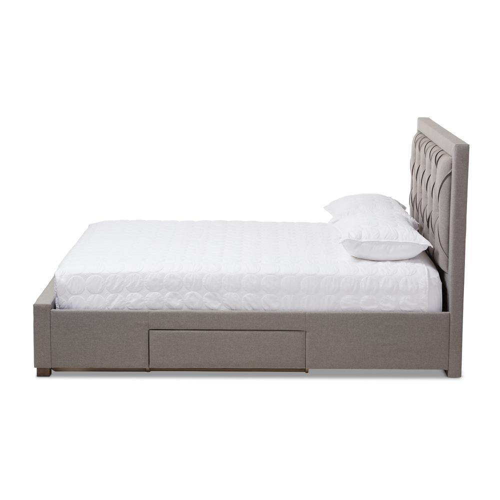Light Grey Fabric Upholstered King Size Storage Bed
