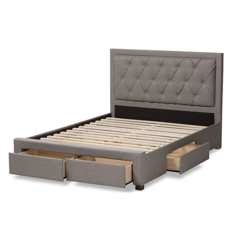 Light Grey Fabric Upholstered King Size Storage Bed