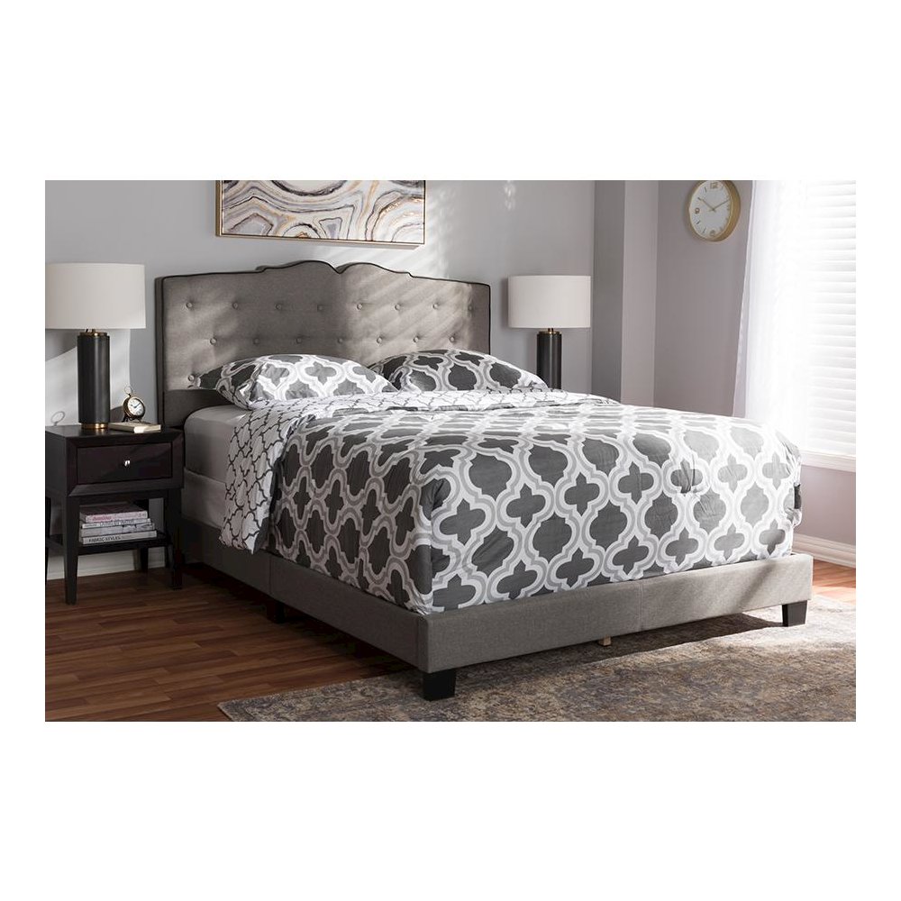 Vivienne Modern and Contemporary Light Grey Fabric Upholstered Queen Size Bed