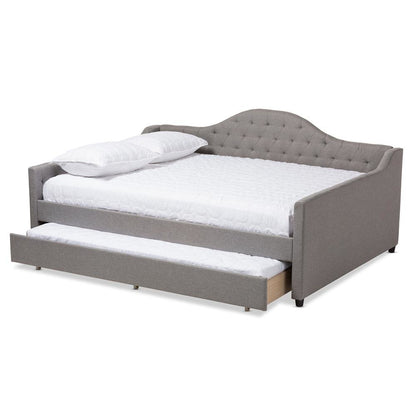Grey Fabric Upholstered Queen Size Daybed with Trundle