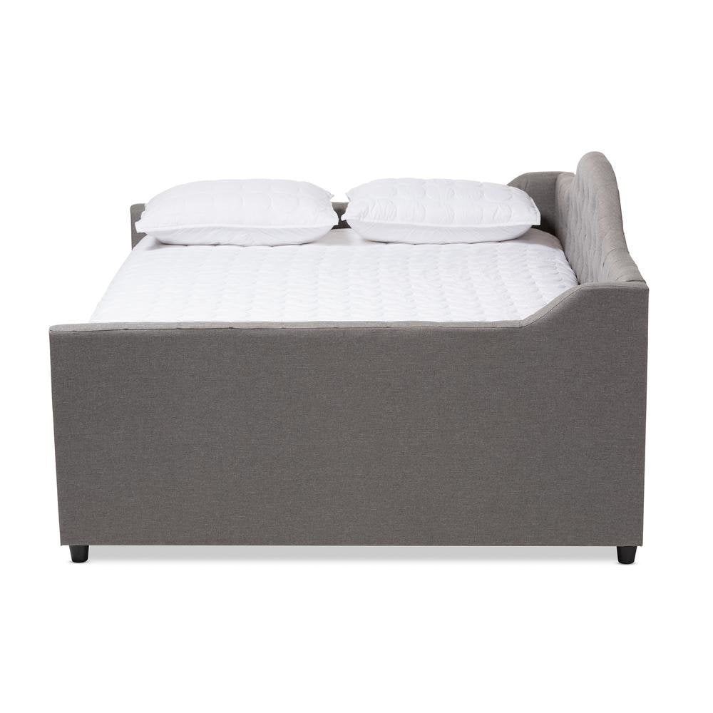 Grey Fabric Upholstered Queen Size Daybed with Trundle