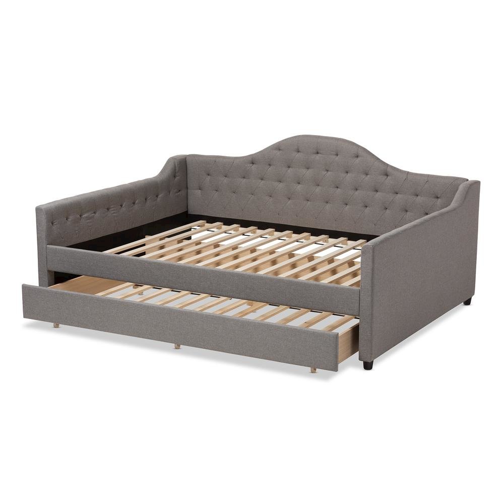 Grey Fabric Upholstered Queen Size Daybed with Trundle