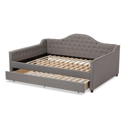 Grey Fabric Upholstered Queen Size Daybed with Trundle