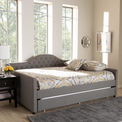 Grey Fabric Upholstered Queen Size Daybed with Trundle