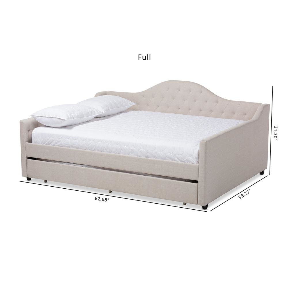 Light Beige Fabric Upholstered Queen Size Daybed with Trundle