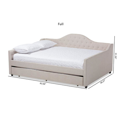 Light Beige Fabric Upholstered Queen Size Daybed with Trundle