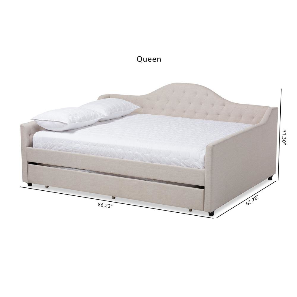 Light Beige Fabric Upholstered Queen Size Daybed with Trundle