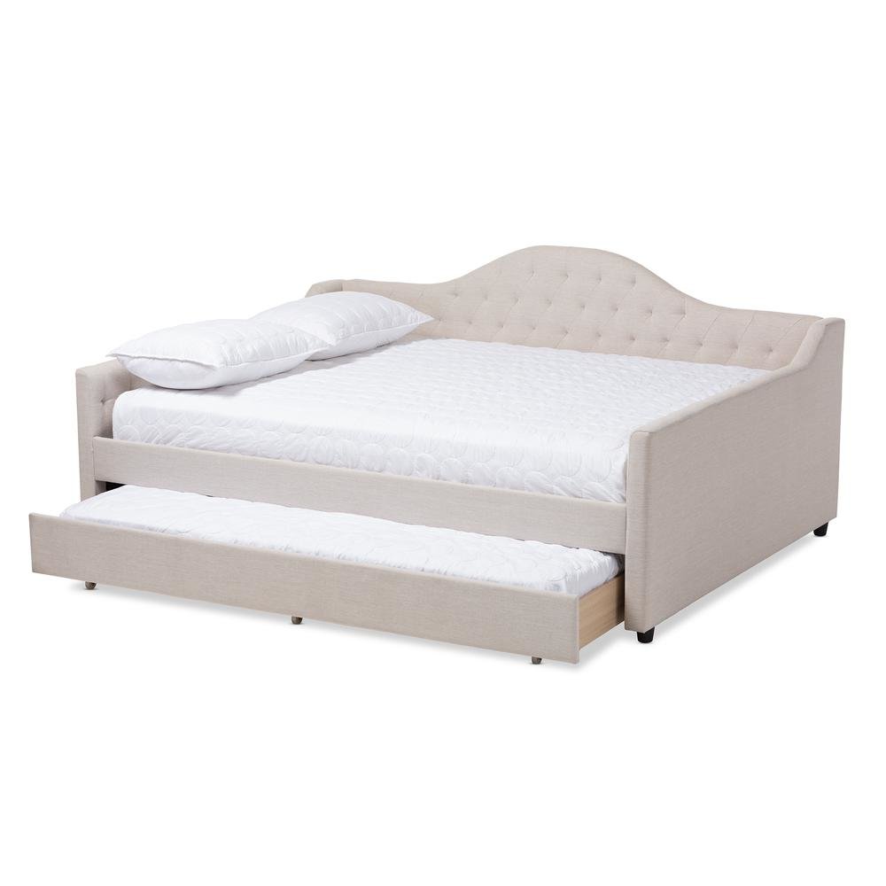 Light Beige Fabric Upholstered Queen Size Daybed with Trundle