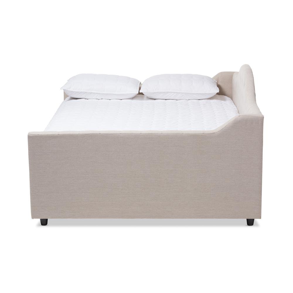 Light Beige Fabric Upholstered Queen Size Daybed with Trundle