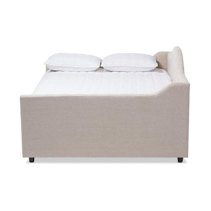 Light Beige Fabric Upholstered Queen Size Daybed with Trundle