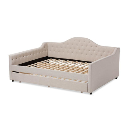 Light Beige Fabric Upholstered Queen Size Daybed with Trundle