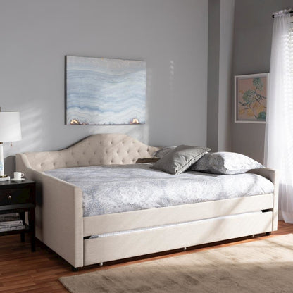 Light Beige Fabric Upholstered Queen Size Daybed with Trundle