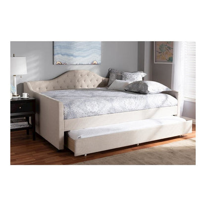 Light Beige Fabric Upholstered Queen Size Daybed with Trundle