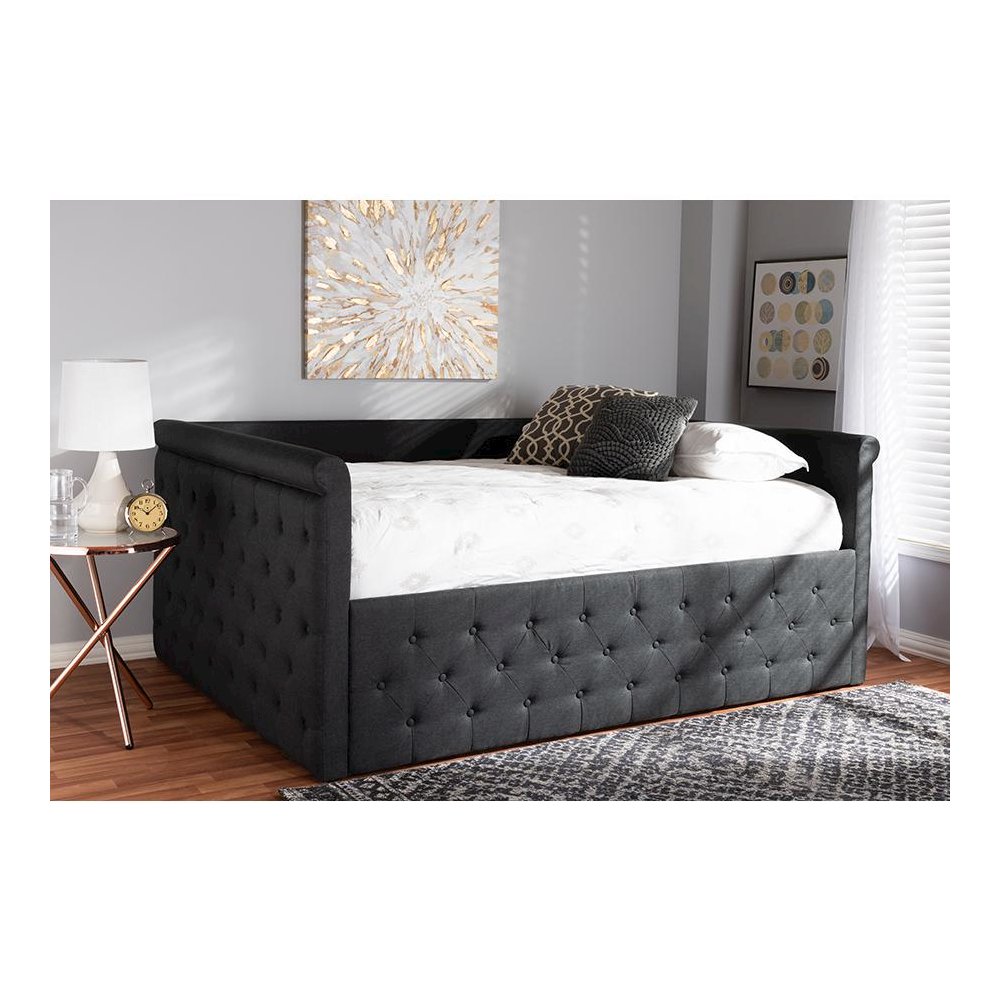 Amaya Modern and Contemporary Dark Grey Fabric Upholstered Queen Size Daybed