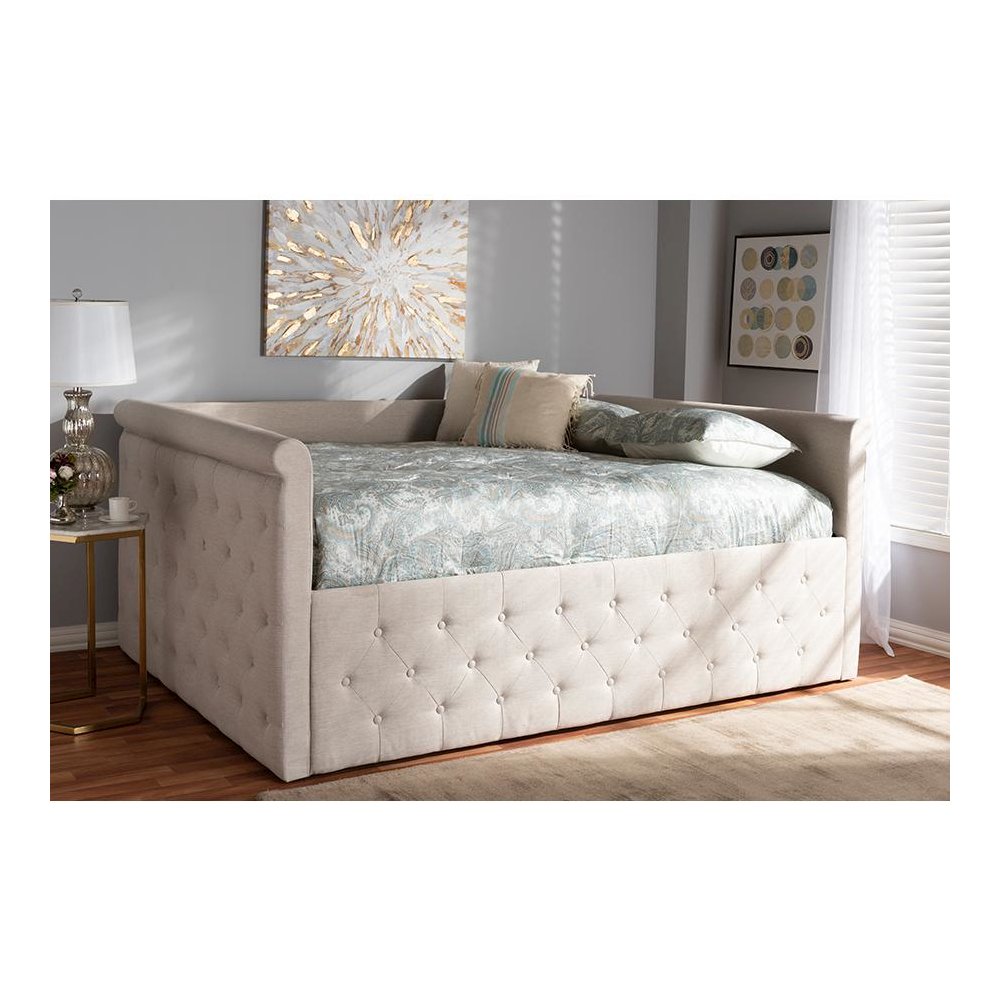 Amaya Modern and Contemporary Light Beige Fabric Upholstered Queen Size Daybed
