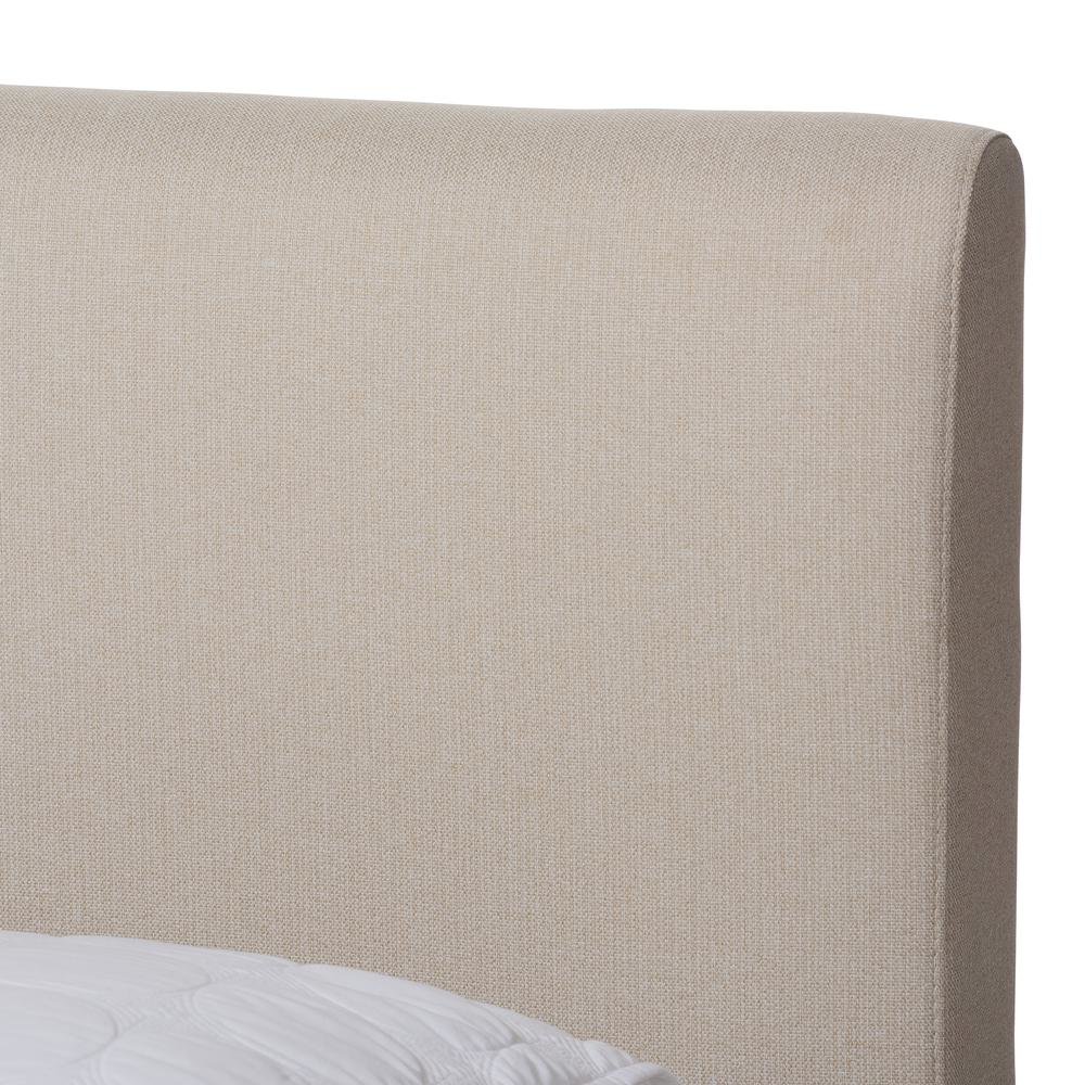 Beige Fabric Upholstered Walnut Finished Queen Size Platform Bed