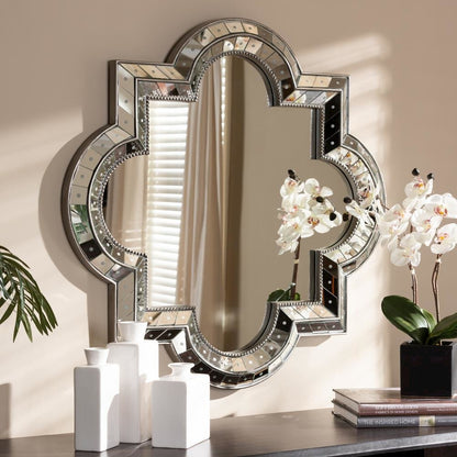 Catia Art Deco Antique Silver Finished Quatrefoil Accent Wall Mirror