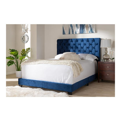 Baxton Studio Candace Luxe and Glamour Navy Velvet Upholstered Queen Size Bed