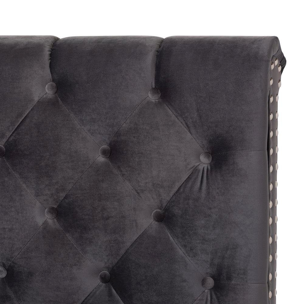 Candace Luxe and Glamour Dark Grey Velvet Upholstered Queen Size Bed