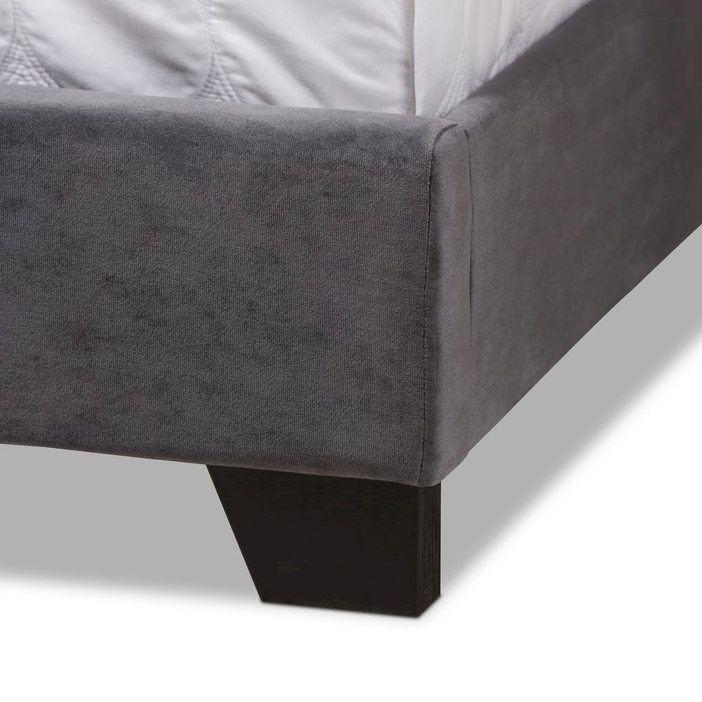 Candace Luxe and Glamour Dark Grey Velvet Upholstered Queen Size Bed