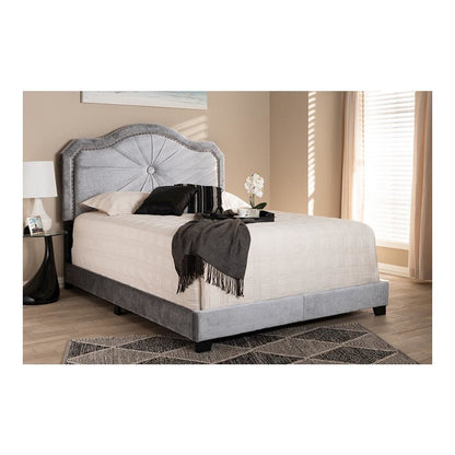 Embla Modern and Contemporary Grey Velvet Fabric Upholstered Queen Size Bed
