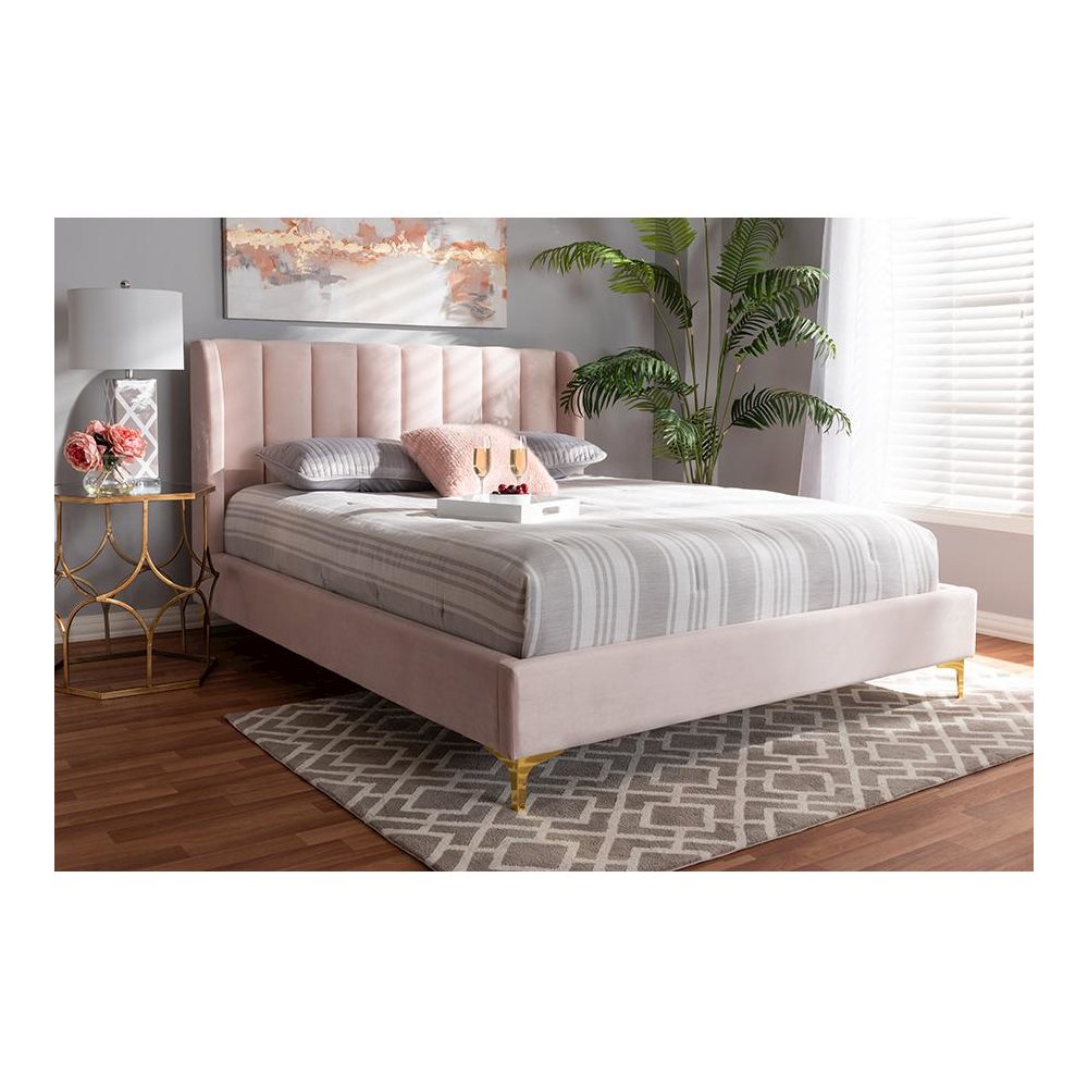 Queen Size Platform Bed with Gold-Tone Legs