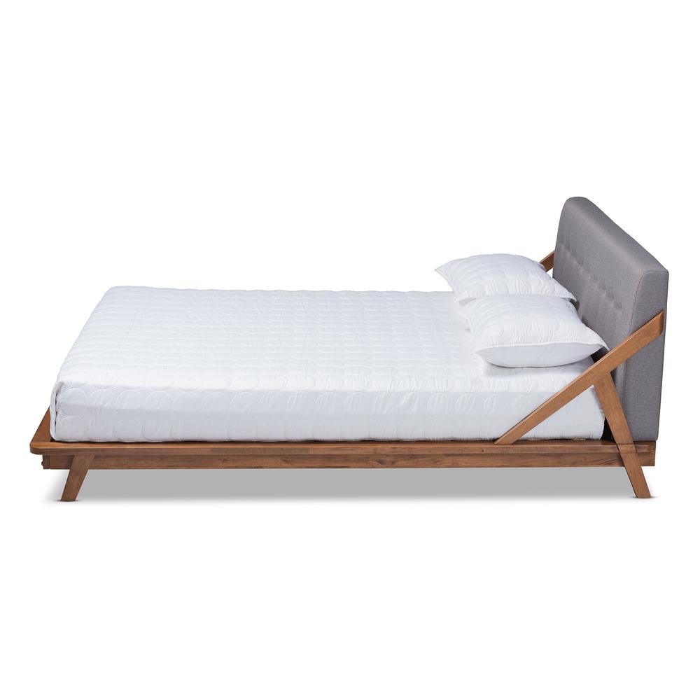 Sante Mid-Century Modern Grey Fabric Upholstered Wood Queen Size Platform Bed