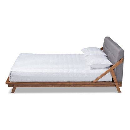 Sante Mid-Century Modern Grey Fabric Upholstered Wood Queen Size Platform Bed