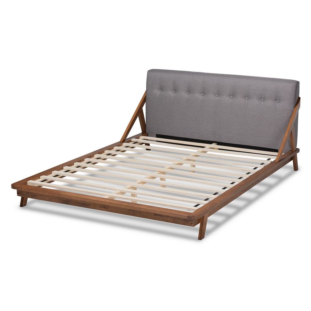 Sante Mid-Century Modern Grey Fabric Upholstered Wood Queen Size Platform Bed