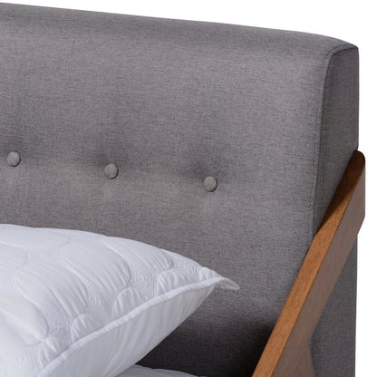 Sante Mid-Century Modern Grey Fabric Upholstered Wood Queen Size Platform Bed
