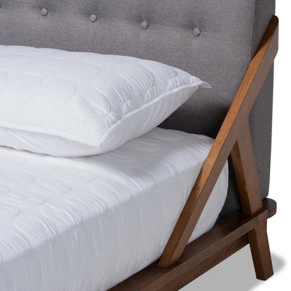 Sante Mid-Century Modern Grey Fabric Upholstered Wood Queen Size Platform Bed