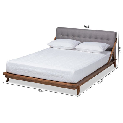 Sante Mid-Century Modern Grey Fabric Upholstered Wood Queen Size Platform Bed