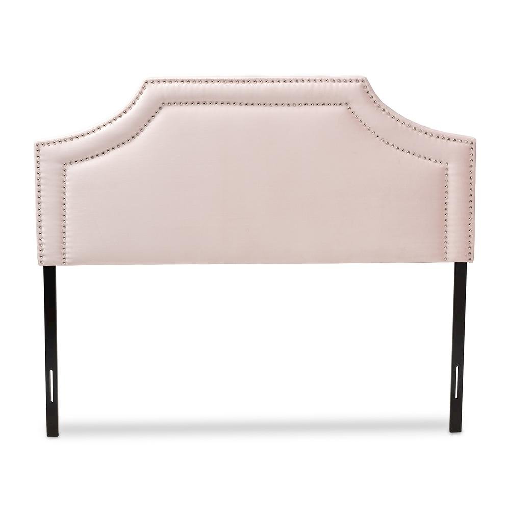 Light Pink Velvet Fabric Upholstered Queen Size Headboard