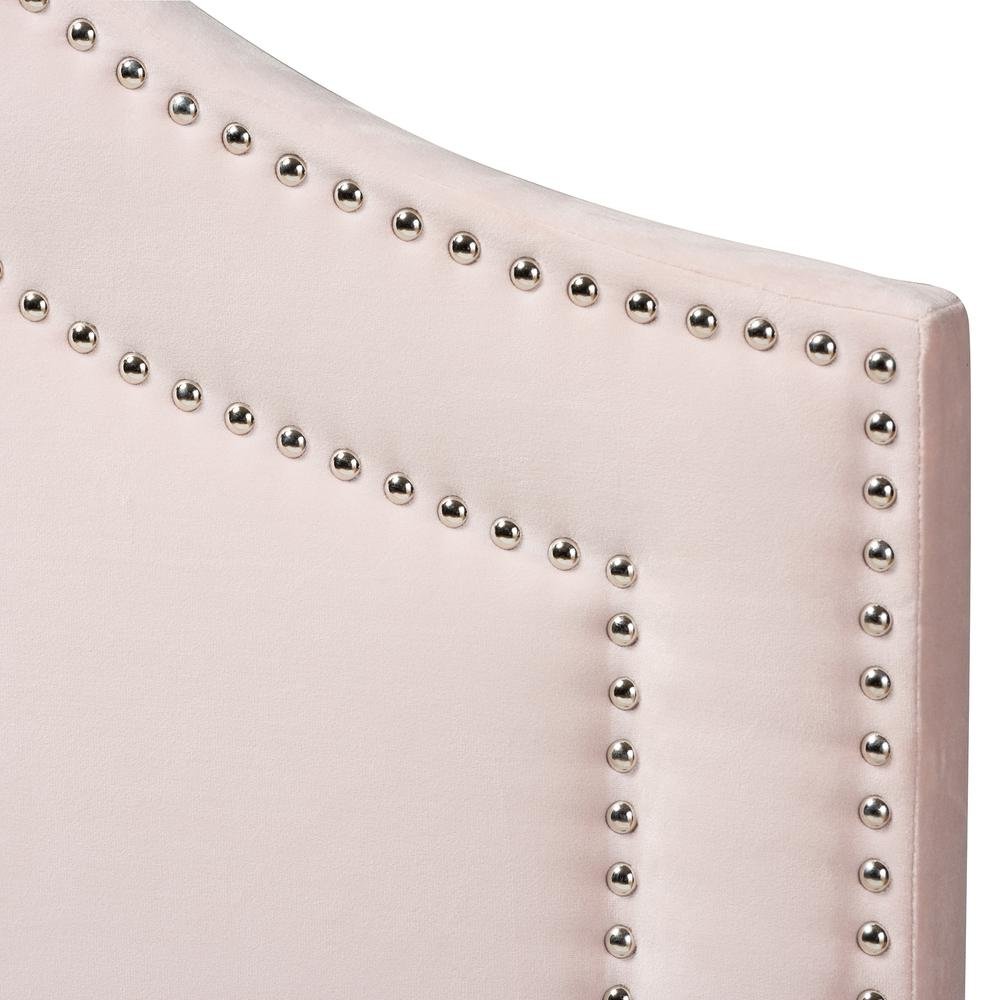 Light Pink Velvet Fabric Upholstered Queen Size Headboard