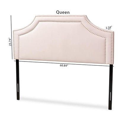 Light Pink Velvet Fabric Upholstered Queen Size Headboard