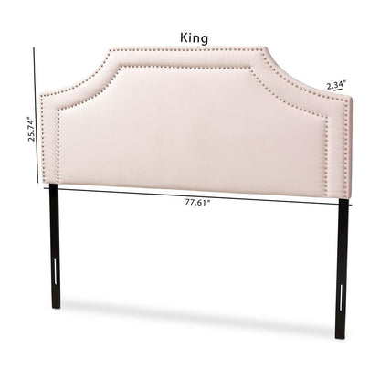 Light Pink Velvet Fabric Upholstered Queen Size Headboard