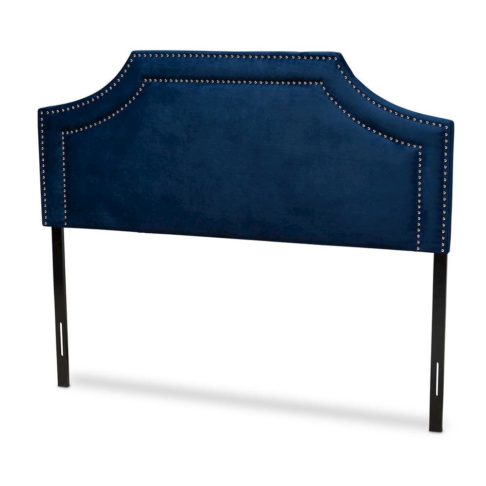 Navy Blue Velvet Fabric Upholstered Queen Size Headboard