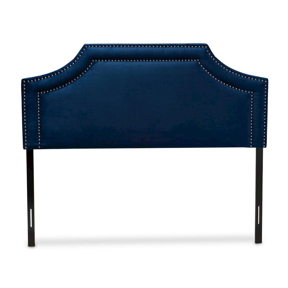 Navy Blue Velvet Fabric Upholstered Queen Size Headboard